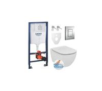 Pack WC Rapid SL GROHE + Cuvette Ideal Standard Tesi Aquablade rimless + Plaque de commande Grohe Skate Chrome (GROHEAQUA-SET)