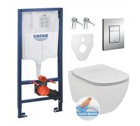 Pack WC Rapid SL GROHE + Cuvette Ideal Standard Tesi Aquablade rimless + Plaque de commande Grohe Skate Chrome