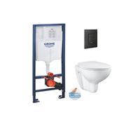 Pack WC Rapid SL + WC Bau Ceramic sans bride + Siège abattant SoftClose + Plaque de commande noir mat (RapidSL-Bau-KF0)