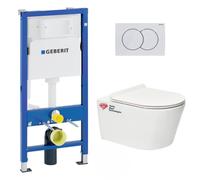 Pack WC sans bride Brevis, fixations invisibles + Abattant softclose slim + Bâti support Geberit UP100 + Plaque blanche
