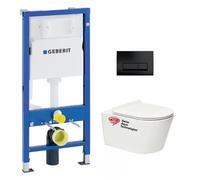 Pack WC sans bride Brevis, fixations invisibles + Abattant softclose slim + Bâti support Geberit UP100 + Plaque Noir mat