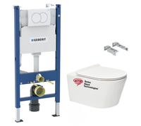 Pack WC sans bride Brevis, fixations invisibles + Abattant softclose slim + Bâti support Geberit UP100 + Plaque blanche
