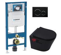 Pack WC sans bride Infinitio Noir mat + Abattant softclose + Bâti Geberit UP320 + Plaque noire/chrome