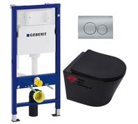 Pack WC sans bride Infinitio Noir mat + Abattant softclose + Bâti support Geberit UP100 + Plaque Chrome mat