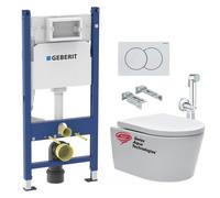 Pack WC sans bride SAT, fixations invisibles + Abattant softclose + Bâti support Geberit UP100 + Plaque + Douchette Grohe
