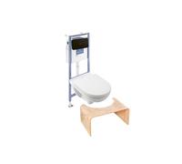 Pack WC sans bride VILLEROY ET BOCH O novo avec abattant frein de chute + bâti Viconnect PRO + plaque noir mat + Tabouret bois