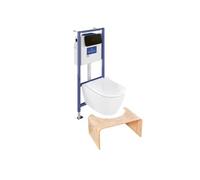 Pack WC sans bride VILLEROY ET BOCH Subway 2.0 abattant frein de chute + bâti-support sol et mur+ plaque noir mat +Tabouret bois