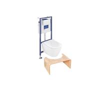 Pack WC sans bride VILLEROY ET BOCH Subway 2.0 abattant frein de chute + bâti-support sol et mur + plaque Chromé + Tabouret bois