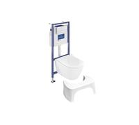 Pack WC sans bride VILLEROY ET BOCH Subway 2.0 abattant frein de chute + bâti-support sol et mur+ plaque blanche + Tabouret blanc