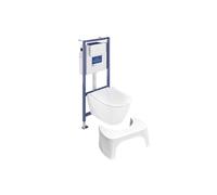 Pack WC sans bride VILLEROY ET BOCH Subway 2.0 abattant frein de chute + bâti-support sol et mur+ plaque Chromé mat + Tabouret