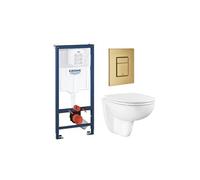 Pack WC suspendu Bau Ceramic sans bride caréné - Abattant frein de chute - Bâti-support mur porteur - Plaque Cool Sunrise