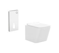 Pack WC suspendu blanc avec bâti-support décoratif - CLEMONA