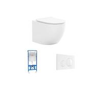 Pack WC suspendu blanc brillant avec bâti-support et plaque de déclenchement - JAVOINE