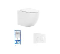 Pack WC suspendu blanc brillant avec bâti-support et plaque de déclenchement - JAVOINE