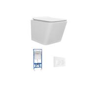 Pack WC suspendu blanc mat avec bâti-support et plaque de déclenchement blanche - CLEMONA