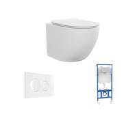 Pack WC suspendu blanc mat avec bâti-support et plaque de déclenchement - JAVOINE