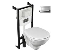 Pack WC suspendu compact JACOB DELAFON Patio + bâti support + plaque chromée
