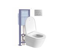 Pack WC suspendu compact sans bride D-Neo avec abattant frein de chute + bati support SIAMP + Plaque de commande chromée