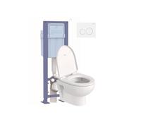 Pack WC suspendu compact sans bride Duravit No.1 abattant frein de chute + bati support SIAMP + Plaque de commande blanche