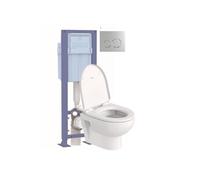 Pack WC suspendu compact sans bride Duravit No.1 abattant frein de chute + bati support SIAMP + Plaque de commande chromï¿½e