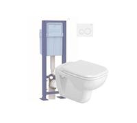 Pack WC suspendu D-code avec abattant + bati support SIAMP + Plaque de commande blanche