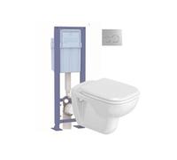 Pack WC suspendu D-code avec abattant + bati support SIAMP + Plaque de commande chromï¿½e