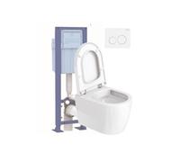 Pack WC suspendu D-code avec abattant frein de chute synthï¿½tique + bati support SIAMP + Plaque de commande blanche