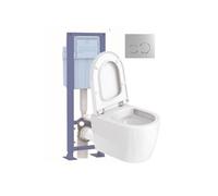 Pack WC suspendu D-code avec abattant frein de chute synthï¿½tique + bati support SIAMP + Plaque de commande chromï¿½e