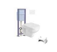 Pack WC suspendu D-code + bati support SIAMP + plaque + tabouret physiologique blanc