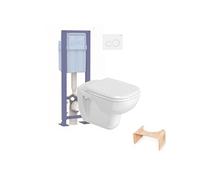 Pack WC suspendu D-code + bati support SIAMP + plaque + tabouret physiologique bois