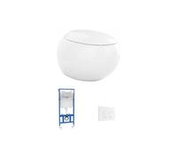 Pack WC suspendu en céramique blanc avec bâti-support et plaque de déclenchement - HURO II