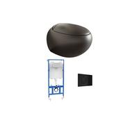 Pack WC suspendu en céramique noir mat avec bâti-support et plaque de déclenchement - HURO II
