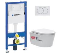 Pack WC suspendu Geberit Duofix Up100 + WC sans bride SAT Brevis 50 cm | Abattant Soft-Close | Plaque Delta01 | Blanc | Fixations invisibles