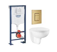 Pack WC suspendu GROHE sans bride caréné + Abattant Bau Ceramic + Bâti-support autoportant + Plaque commande Cool Sunrise