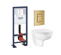 Pack WC suspendu GROHE sans bride caréné + Abattant Bau Ceramic + Bâti-support largeur réduite + Plaque commande Cool Sunrise