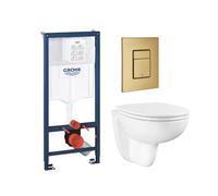 Pack WC suspendu GROHE sans bride caréné + Abattant Bau Ceramic + Bâti-support mur porteur + Plaque commande Cool Sunrise