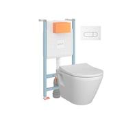 Pack WC suspendu Integra blanc + bâti mur porteur V-Fix Core + Plaque Round Blanche