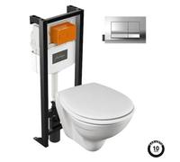 Pack WC suspendu - JACOB DELAFON - Patio - Cuvette céramique - Abattant thermodur - Plaque chromée