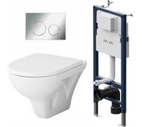 Pack WC suspendu Kit complet Élément mural avec plaque de déclenchement II90151 + WC suspendu Hit CTA1700SC sans bord + abattant WC avec système d'abaissement automatique Soft-Close, AM.PM Prime Fit