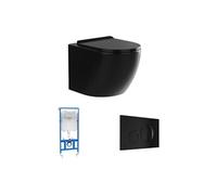 Pack WC suspendu noir brillant avec bâti-support et plaque de déclenchement - JAVOINE