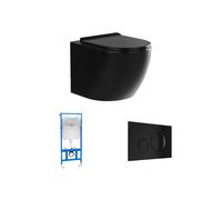 Pack WC suspendu noir brillant avec bâti-support et plaque de déclenchement - JAVOINE