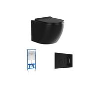 Pack WC suspendu noir mat avec bâti-support et plaque de déclenchement - JAVOINE