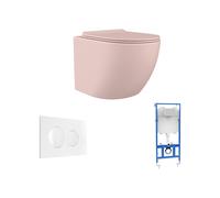Pack WC suspendu rose mat avec bâti-support et plaque de déclenchement - JAVOINE