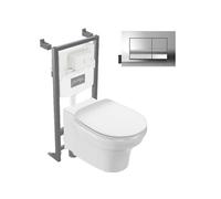 Pack WC suspendu sans bride à économie d'eau Cléo 1889 + abattant + bâti-support + plaque rectangle chromé