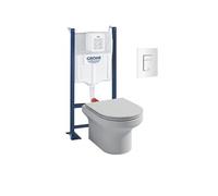 Pack WC suspendu sans bride + abattant + Bâti support + Even Plaque de commande WC carré blanc