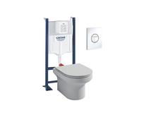 Pack WC suspendu sans bride + abattant + Bâti support + Sail Plaque de commande WC rond blanc