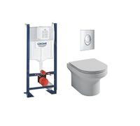 Pack WC suspendu sans bride + Bâti support wc Grohe + plaque commande chromé rond Quickfix