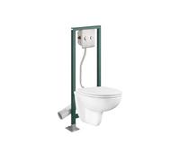 Pack WC suspendu sans bride Bau Ceramic + Abattant frein de chute + Bâti-support autoportant PRESTO + Plaque chromée