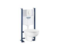 Pack WC suspendu sans bride Bau Ceramic + abattant + plaque blanche + bâti Grohe