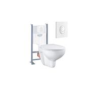 Pack WC suspendu sans bride Bau Ceramic + abattant + plaque blanche + bâti Grohe
